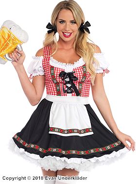 Oktoberfest-vertinne, kostyme-dirndlkjole, snøring, volanger, forkle, off-shoulder